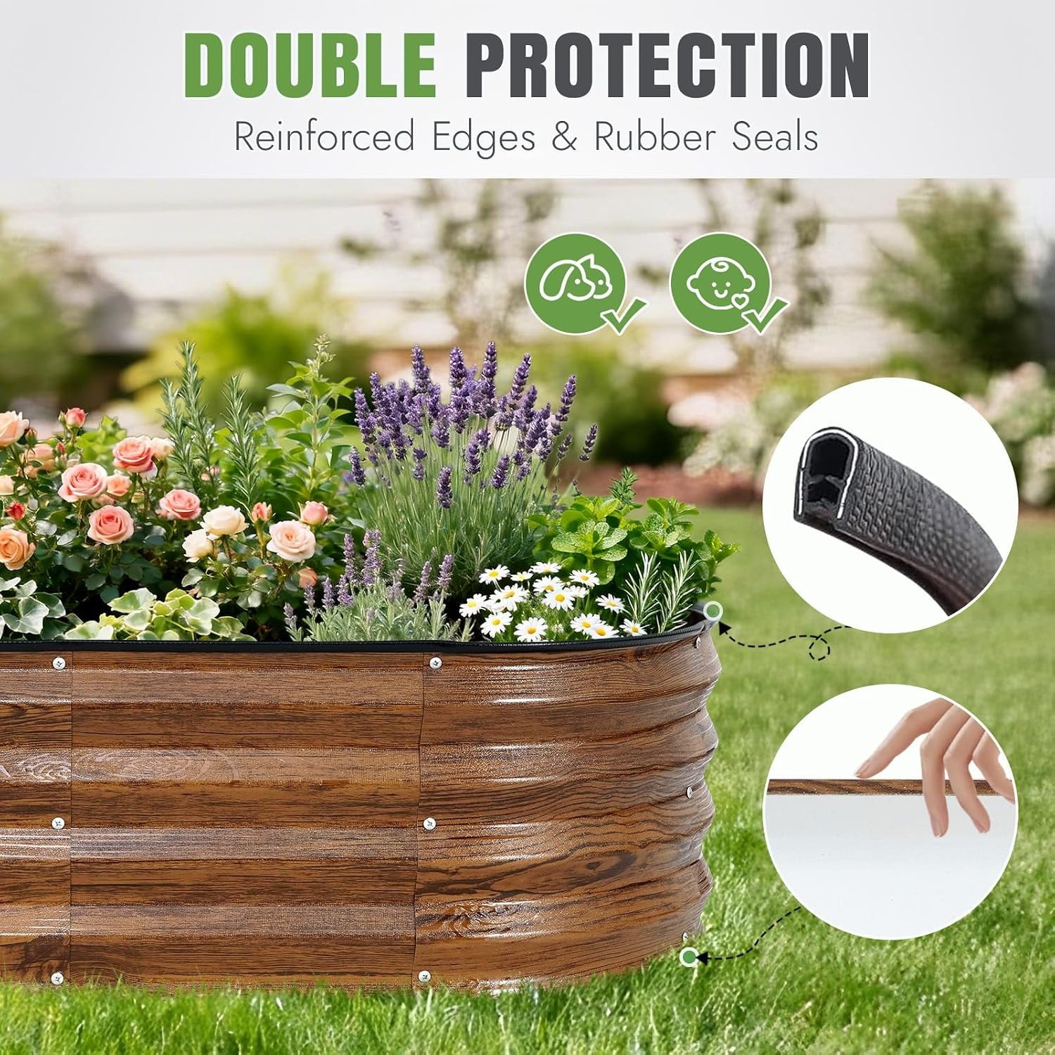 2 Pack 4x2x1 FT Galvanized Raised Garden Bed with Rubber Strip Edging, Metal Raised Planters Box for Gardening,Easy Assembly Garden Bed Kit,Brown
