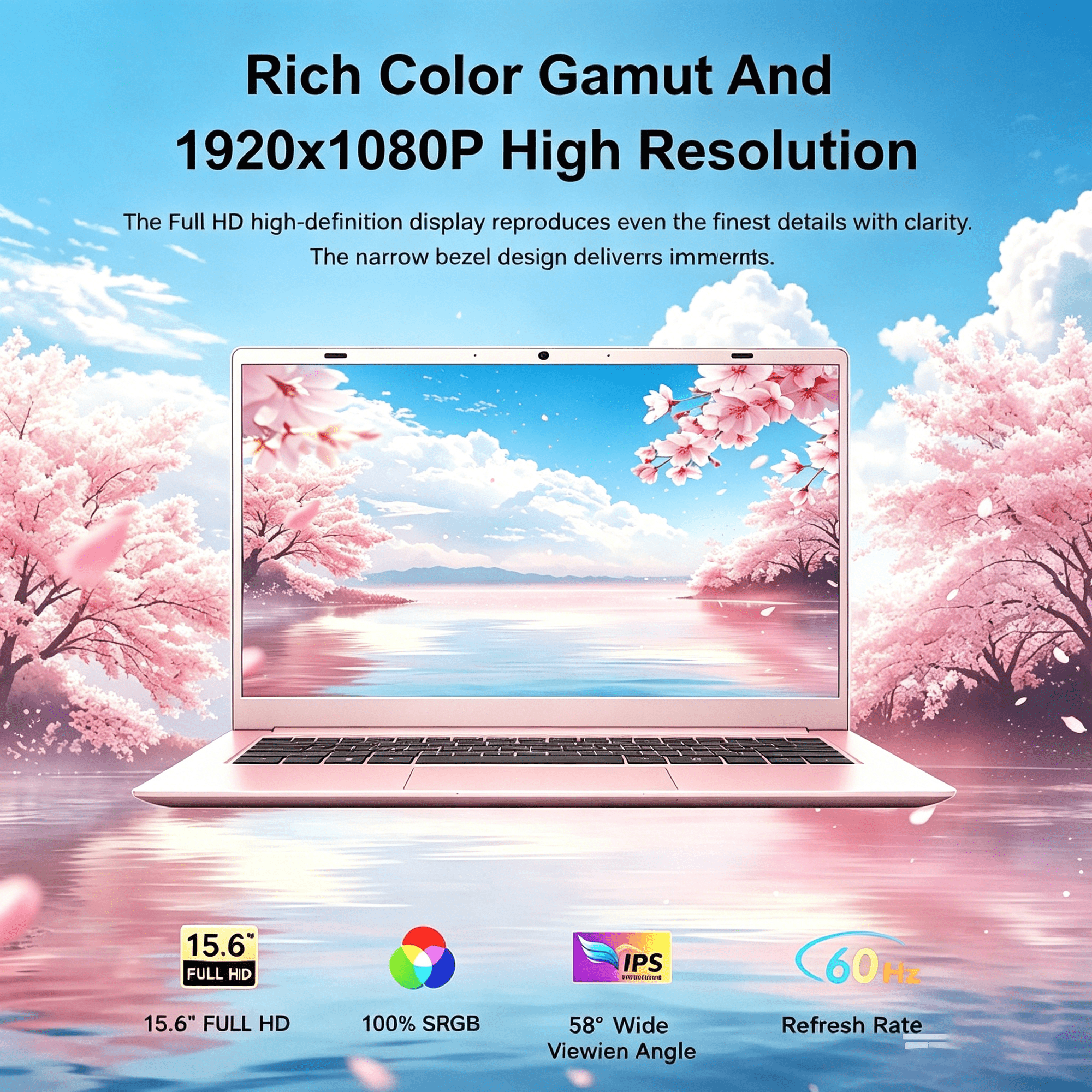 HPUMLSE 15.6" Pink Laptop Computer, 16GB RAM 512GB SSD, Intel 6500Y (up to 3.4GHz) with Office 2024, Windows 11 Pro Laptop, IPS FHD Display, Notebook PC for Business, Student, Office