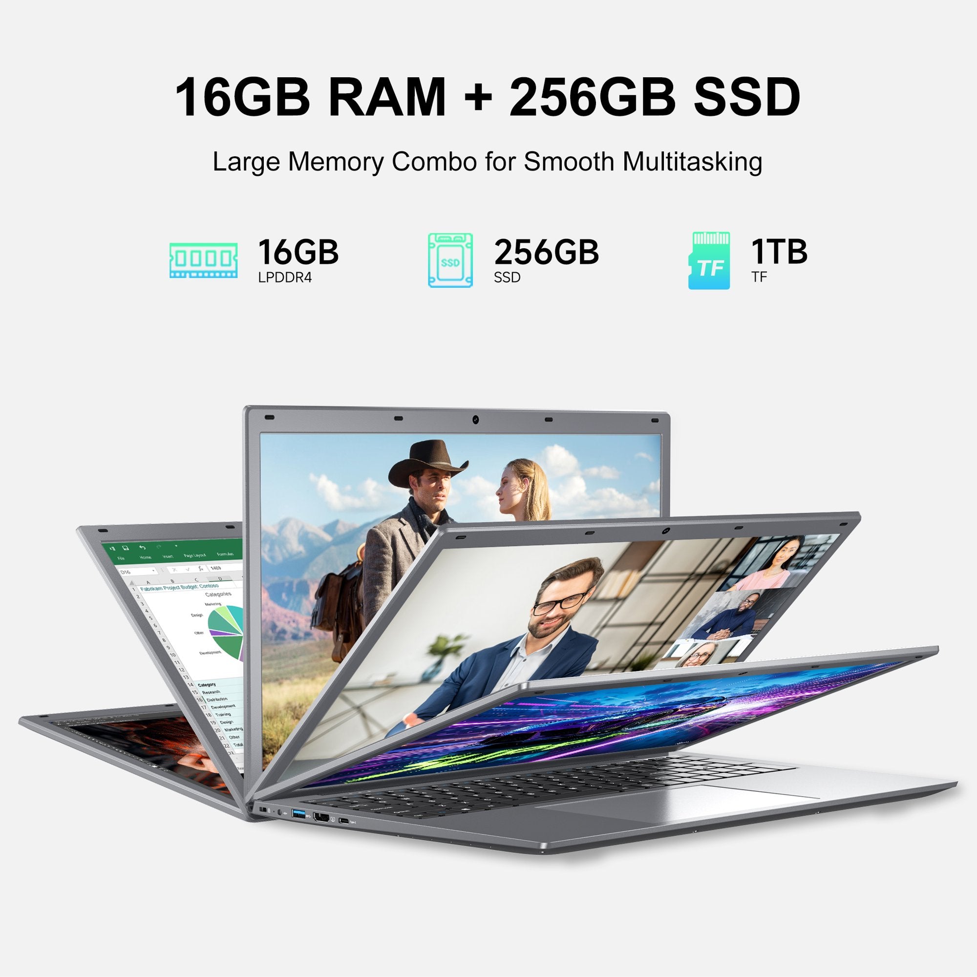 HPIKVAR 17.3" Windows 11 Laptop Computer, DDR4 16GB RAM 256GB SSD, Backlit KB, Mouse and Mouse Pad, Intel N4505 (up to 2.9GHz) with Office 2024, 1080P FHD Display for Business, Student