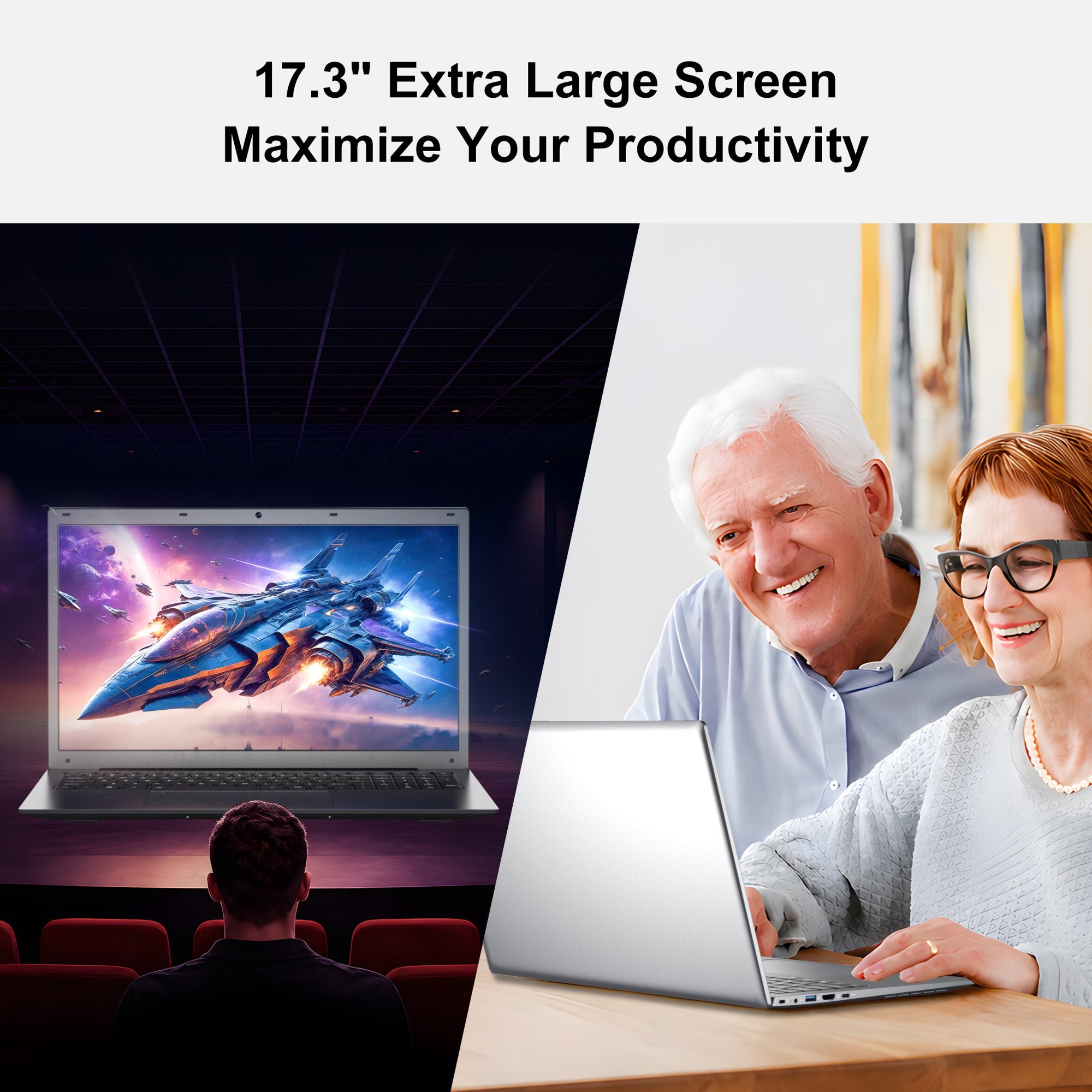 HPIKVAR 17.3" Windows 11 Laptop Computer, DDR4 16GB RAM 256GB SSD, Backlit KB, Mouse and Mouse Pad, Intel N4505 (up to 2.9GHz) with Office 2024, 1080P FHD Display for Business, Student