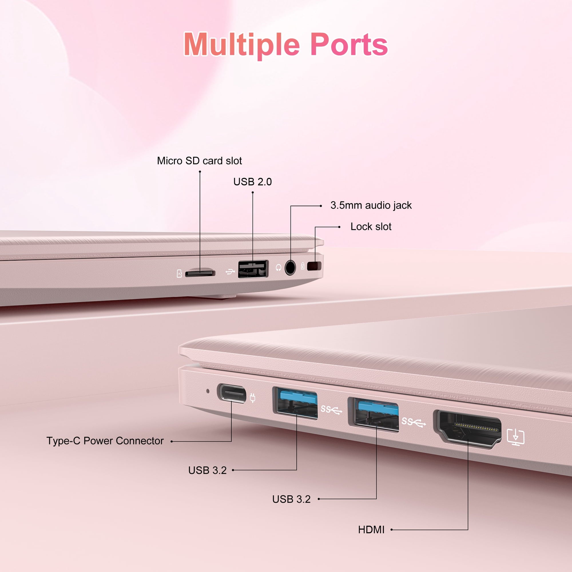 HPUMLSE 15.6" Pink Laptop Computer, 16GB RAM 512GB SSD, Intel 6500Y (up to 3.4GHz) with Office 2024, Windows 11 Pro Laptop, IPS FHD Display, Notebook PC for Business, Student, Office