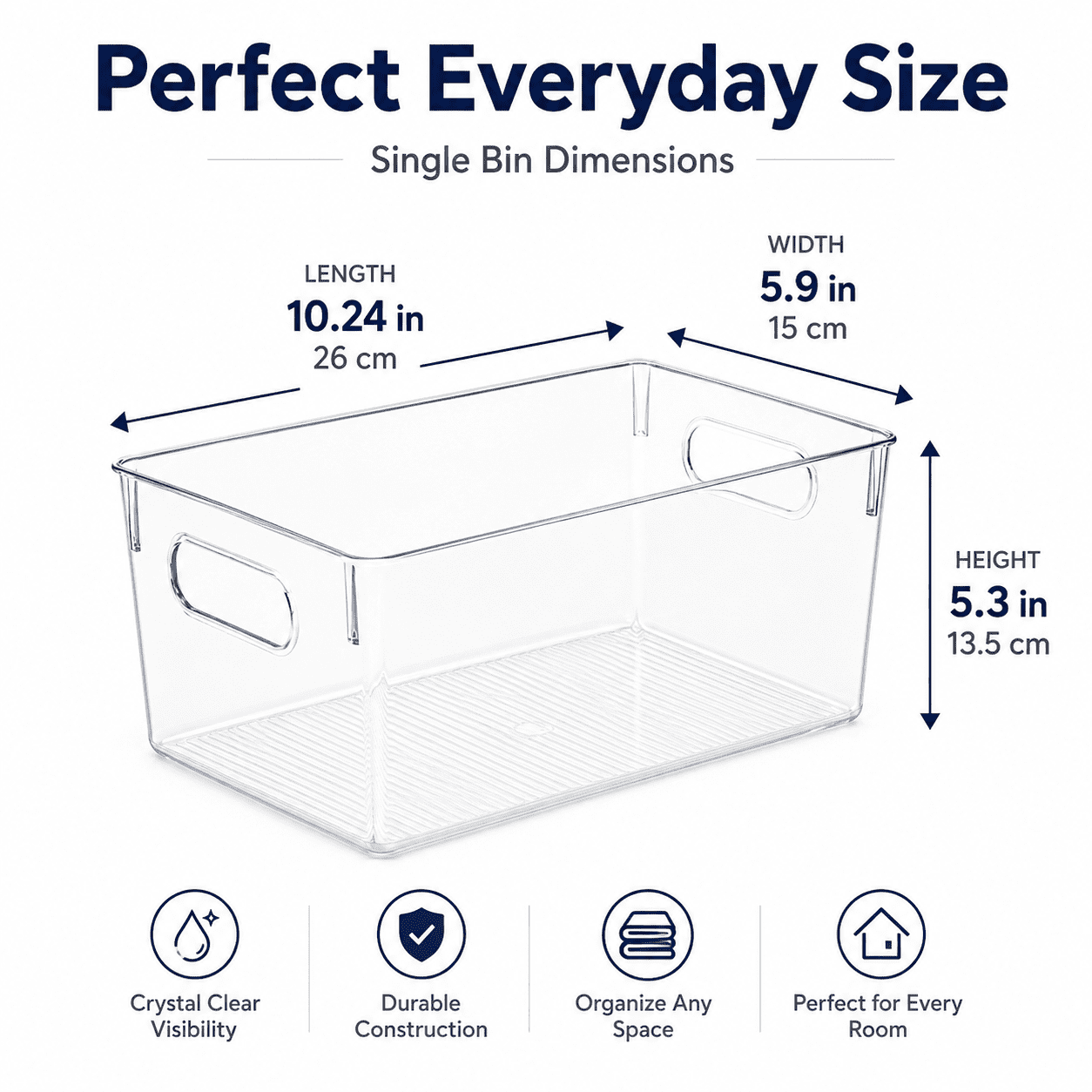 Clear Stackable Plastic Storage Bins, Pantry and Fridge Organizers for Kitchen, Bathroom, Home,10 x 6 x 5 inches