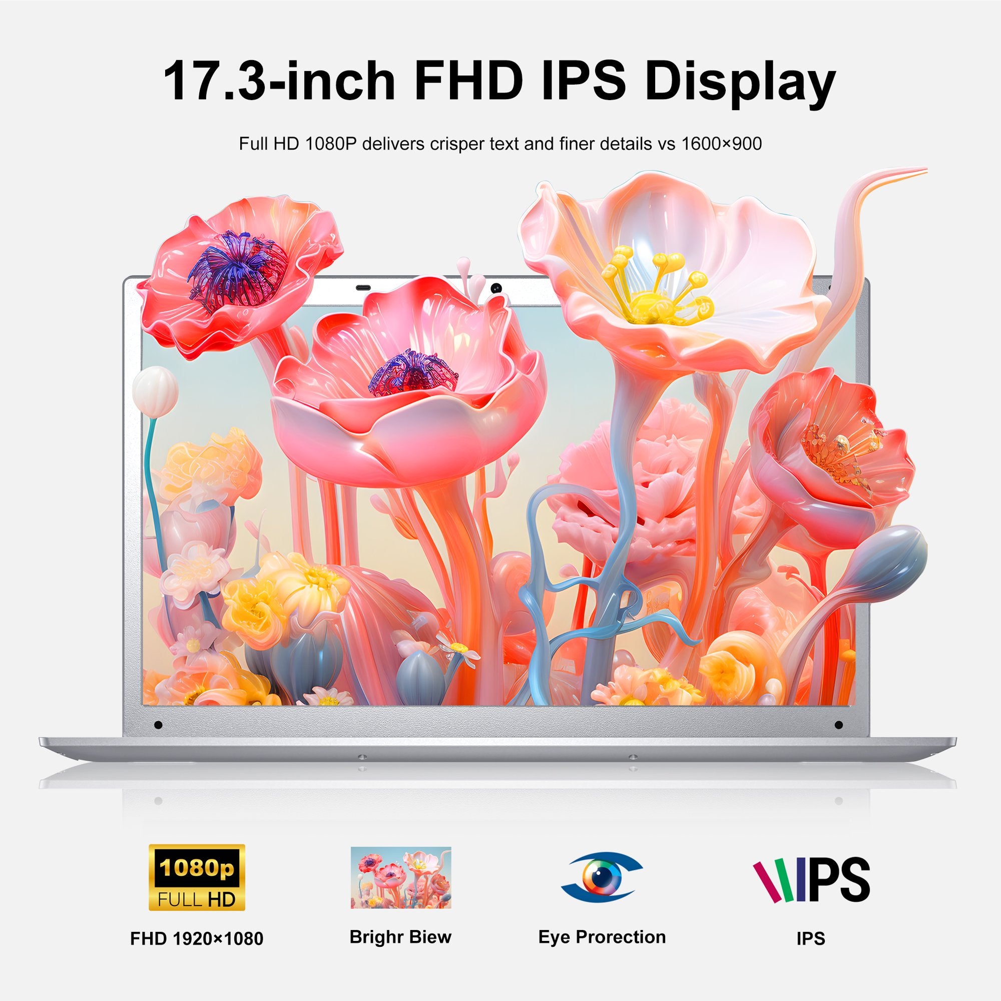 HPIKVAR 17.3" Windows 11 Laptop Computer, DDR4 16GB RAM 256GB SSD, Backlit KB, Mouse and Mouse Pad, Intel N4505 (up to 2.9GHz) with Office 2024, 1080P FHD Display for Business, Student