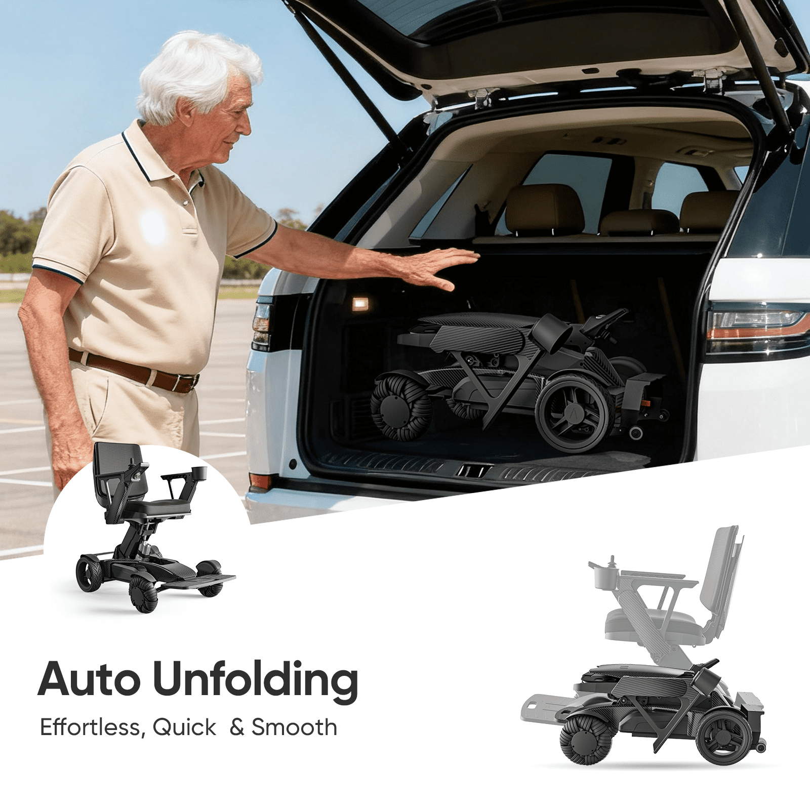 Tivaro Foldable Electric Power Chair for Adults, All-Terrain, 265-Lb Capacity, Black
