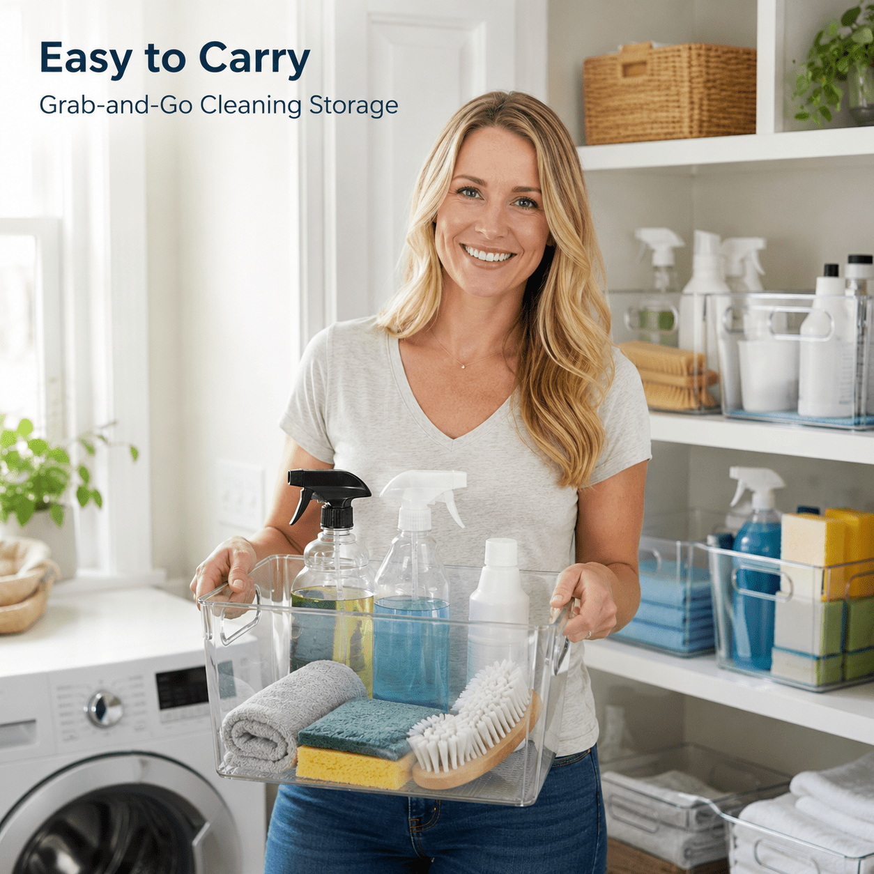 Clear Stackable Plastic Storage Bins, Pantry and Fridge Organizers for Kitchen, Bathroom, Home,10 x 6 x 5 inches