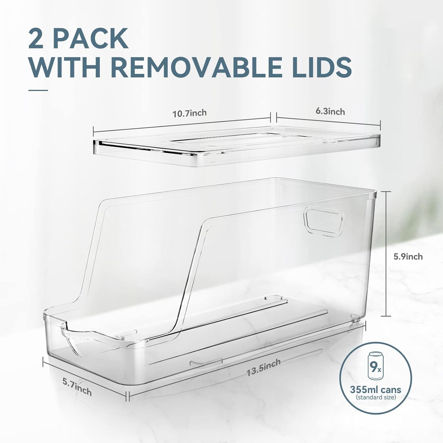2Pack Soda Can Dispenser for Refrigerator with Lids, Stackable Drink Organizer for Fridge, Clear Plastic Refrigerator Organizer Bins, Beverage Can Holders for Pantry, Freezer, Kitchen, Cabinets