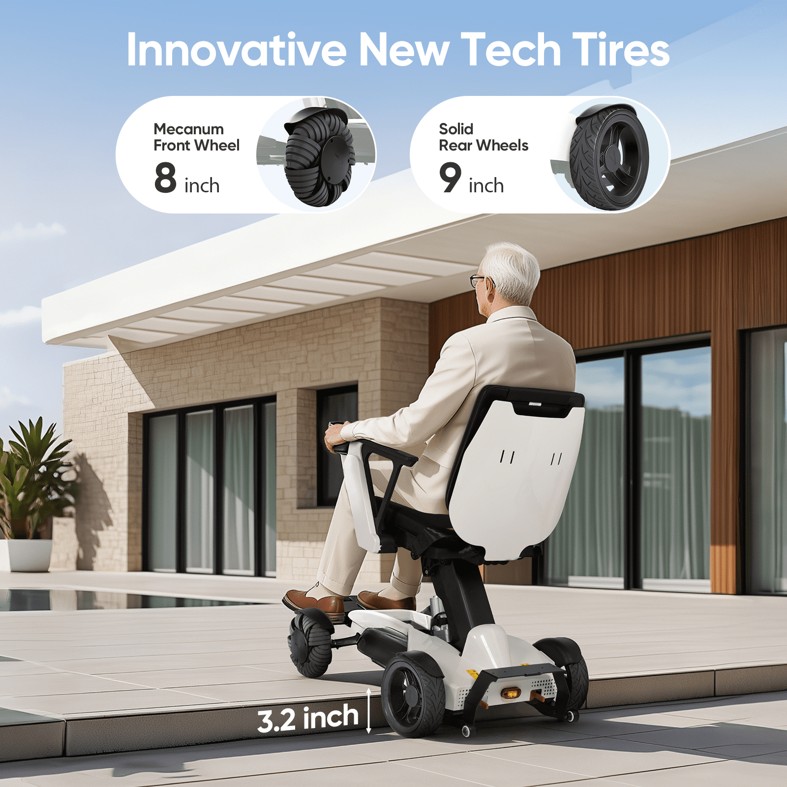 Tivaro Electric Wheelchair for Adults, Foldable Power Chair, Lift Seat, White-S12 | Powered Lift Seat, Remote Control, Dual Motor, 360 Joystick, Foldable Power Wheelchair for Seniors, Indoor Outdoor